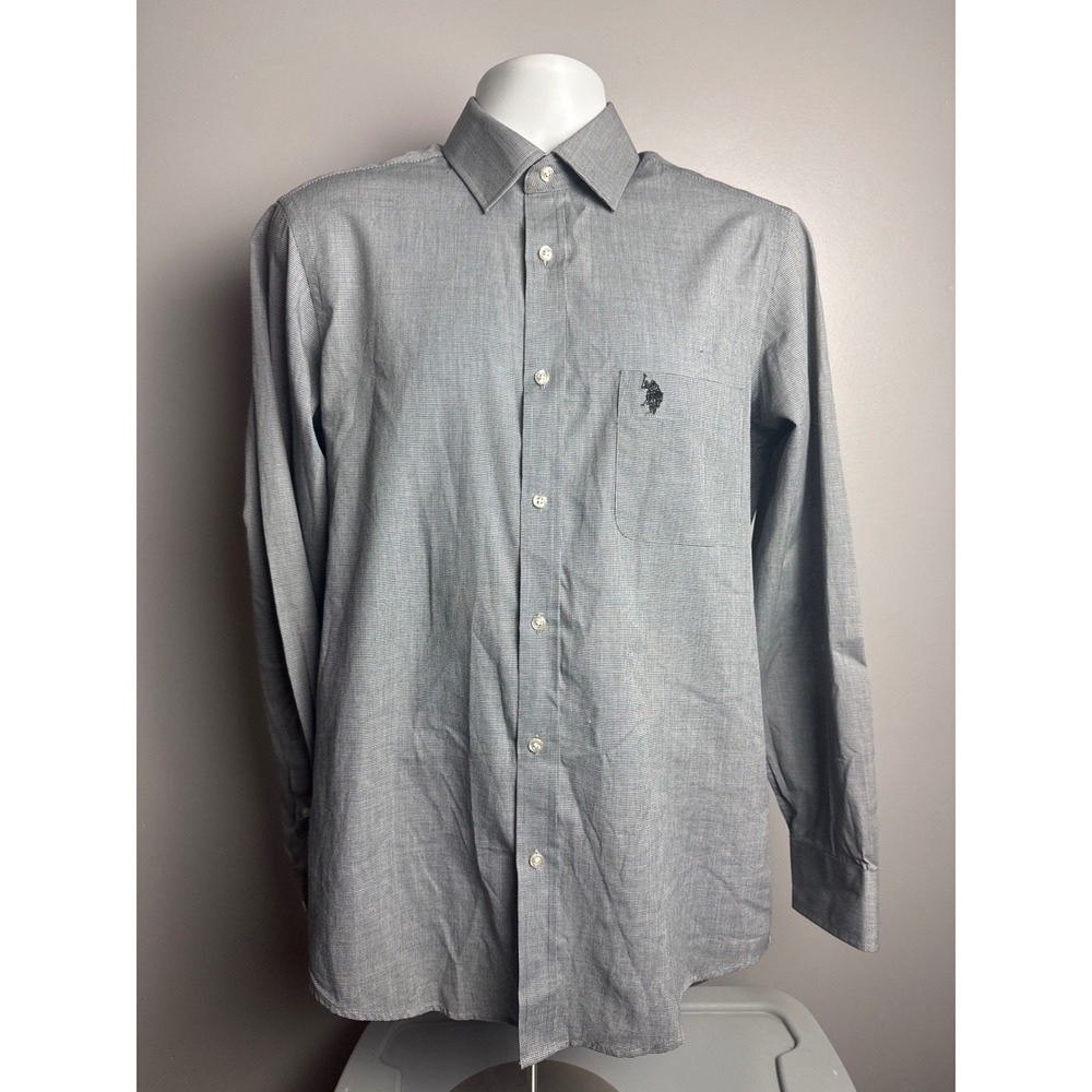 U.S. Polo Assn. Button Down Mens Medium Grey Excellent Slim Fit Micro-Check